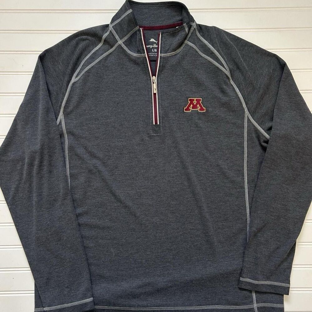 Minnesota Golden Gophers Tommy Bahama Quarter Zip Pullover Men's Large Gray NCAA
